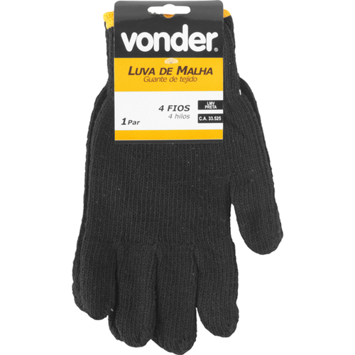 Luva de malha com 4 fios preta