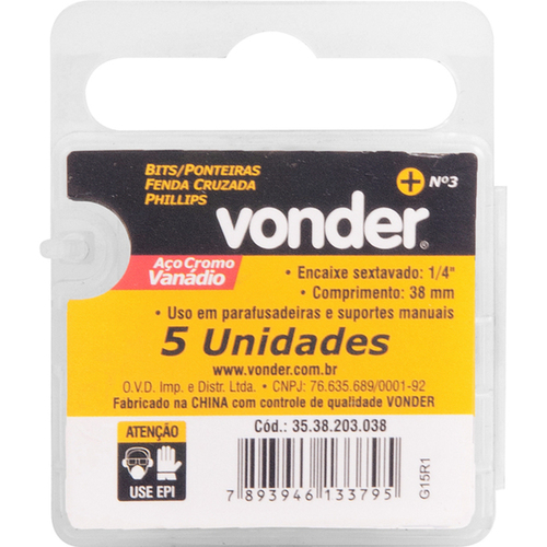 Bits / ponteira phillips nº 3 x 38 mm encaixe 1/4 Bits / ponteira phillips nº 3 x 38 mm encaixe 1/4