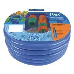 Mangueira flexível para jardim 15 m com engates e esguicho azul - Flex