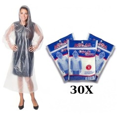 Kit 30 Capas de chuva descartáveis transparentes Kit 30 Capas de chuva descartáveis transparentes
