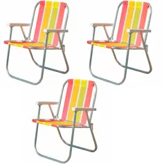 Kit 3 Cadeiras de praia varanda alta em alumínio - CAD0047