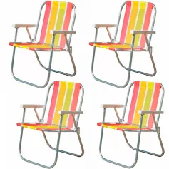Kit 4 Cadeiras de praia varanda alta em alumínio - CAD0047