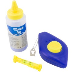 Giz de linha para drywall 30 metros com fio marcador azul e mini nível - 2313 Giz de linha para drywall 30 metros com fio marcador azul e mini nível - 2313