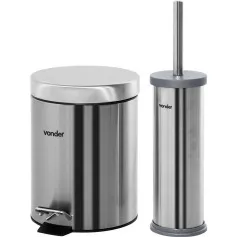 Lixeira inox 5L com pedal balde e escova sanitária