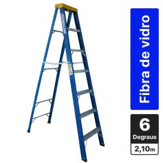 Escada tesoura simples em fibra de vidro 6 degraus + patamar 2,10 m- Premium Escada tesoura simples em fibra de vidro 6 degraus + patamar 2,10 m- Premium