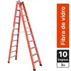 Escada tesoura dupla em fibra de vidro 10 degraus 3,0 m - Profissional