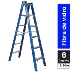Escada tesoura dupla em fibra de vidro 6 degraus 1,80 m - Premium Escada tesoura dupla em fibra de vidro 6 degraus 1,80 m - Premium
