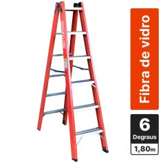 Escada tesoura dupla em fibra de vidro 6 degraus 1,80 m - Profissional Escada tesoura dupla em fibra de vidro 6 degraus 1,80 m - Profissional