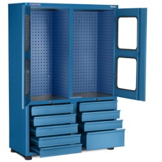 Armrio para ferramentas com 3 prateleiras 9 gavetas e portas de vidro - AM-1022