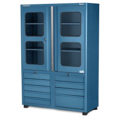 Armrio para ferramentas com 3 prateleiras 9 gavetas e portas de vidro - AM-1024