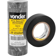 Fita isolante preta 19 mm x 20 m com 10 unidades