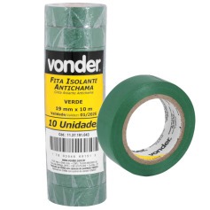 Fita isolante verde 19 mm x 10 m com 10 unidades Fita isolante verde 19 mm x 10 m com 10 unidades