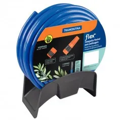 Mangueira azul em PVC 2 camadas 20 m com engate rosqueado, esguicho e suporte manual - Flex