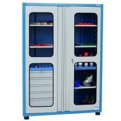 Armrio para ferramentas com 3 prateleiras 5 gavetas e portas de vidro - AM-14