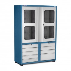 Armário para ferramentas com 3 prateleiras 9 gavetas e portas de vidro - AM-69 Armário para ferramentas com 3 prateleiras 9 gavetas e portas de vidro - AM-69