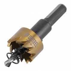 Serra copo para metal 22 mm revestimento em Nitreto de Titânio com suporte Serra copo para metal 22 mm revestimento em Nitreto de Titânio com suporte