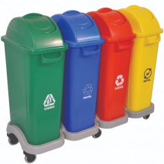 Kit com 4 lixeiras de 50 L para coleta seletiva tampa frontal