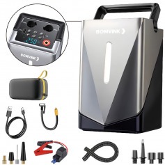 Auxiliar de partida portátil a bateria com compressor integrado e acessórios - BOM-8910 Auxiliar de partida portátil a bateria com compressor integrado e acessórios - BOM-8910