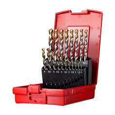 Jogo de brocas de aço rápido 1 a 10 mm ponta revestida titânio com 19 peças - A095201 Jogo de brocas de aço rápido 1 a 10 mm ponta revestida titânio com 19 peças - A095201