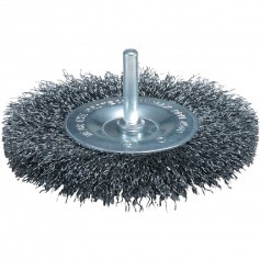 Escova de aço circular fio ondulado com haste 6 x 100 mm  Escova de aço circular fio ondulado com haste 6 x 100 mm
