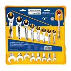 Jogo de chave combinada com catraca 8 a 19 mm com 9 peças