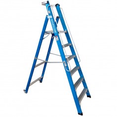 Escada plataforma fibra de vidro 5 degraus 1,80 m com rodas e corrimão - PAF180 Escada plataforma fibra de vidro 5 degraus 1,80 m com rodas e corrimão - PAF180