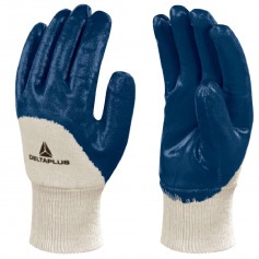 Luva de algod�o revestida em l�tex nitr�lico azul G