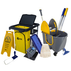 Kit para limpeza profissional preto e amarelo com balde Due cinza 10 pe�as - Titan