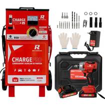 Kit Carregador bateria 12V 50A com auxiliar de partida - Charge PRO + Chave impacto Parafusadeira 21V 2 baterias RCI2135 Kit Carregador bateria 12V 50A com auxiliar de partida - Charge PRO + Chave impacto Parafusadeira 21V 2 baterias RCI2135