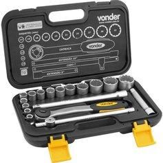 Jogo de soquete estriado 10 a 32 mm encaixe �