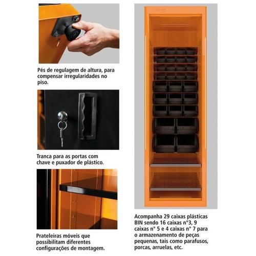Armario Para Ferramentas 1 Porta E Gavetas Plasticas Laranja 7891114140767 Tramontina Pro Dutra Maquinas