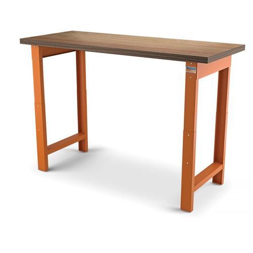 Bancada com pernas reguláveis tampo de madeira 160 x 65 cm laranja Bancada com pernas reguláveis tampo de madeira 160 x 65 cm laranja