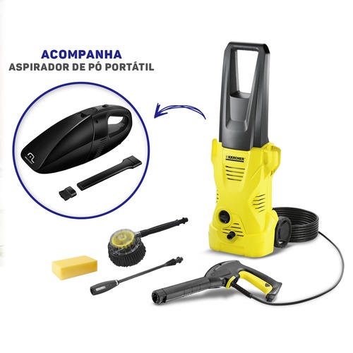 Lavadora de alta pressão 1.600 lbs K2 Blue Edition + Aspirador portátil e Bloco de espuma Lavadora de alta pressão 1.600 lbs K2 Blue Edition + Aspirador portátil e Bloco de espuma