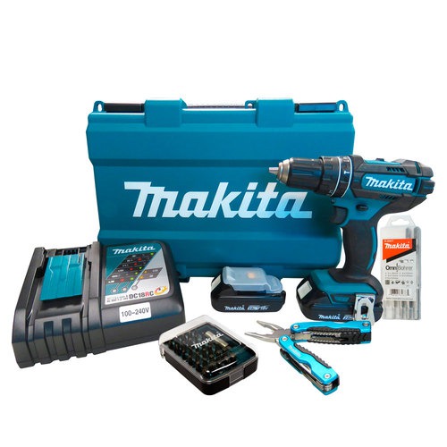 Furadeira Parafusadeira de impacto 18v + alicate multiuso e kit de brocas e bits - DHP482RAE-P Furadeira Parafusadeira de impacto 18v + alicate multiuso e kit de brocas e bits - DHP482RAE-P