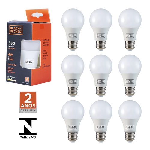 Kit 10 lâmpadas led bulbo 6 watts 560 lúmens branca bivolt Kit 10 lâmpadas led bulbo 6 watts 560 lúmens branca bivolt