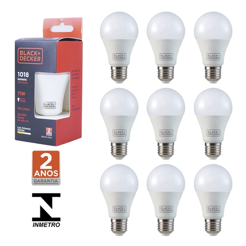 Kit 10 lâmpadas led bulbo 11 watts 1018 lúmens amarela ...