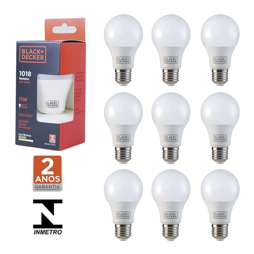 Kit 10 lâmpadas led bulbo 11 watts 1018 lúmens branca bivolt Kit 10 lâmpadas led bulbo 11 watts 1018 lúmens branca bivolt