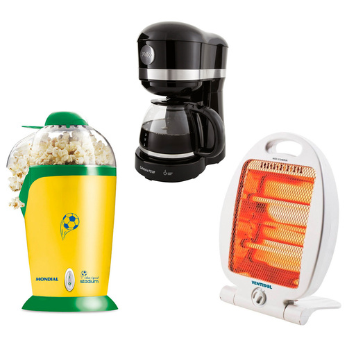 Kit Pipoqueira elétrica + Aquecedor residencial + Cafeteira elétrica c/ jarra de vidro 110V Kit Pipoqueira elétrica + Aquecedor residencial + Cafeteira elétrica c/ jarra de vidro 110V