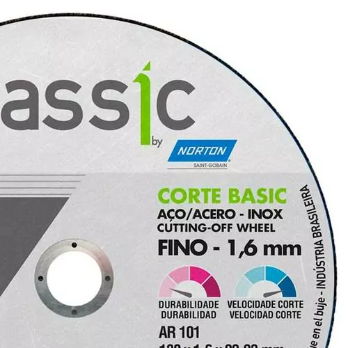 Disco de corte para aço carbono e inox 7 x 1,6 x 22,23 mm - Classic Basic  - CLASSIC BASIC - Norton