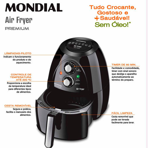 Fritadeira Eletrica Sem Oleo Air Fryer 2 7l 1500w Premium Af 05 110v Mondial Dutra Maquinas