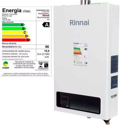 Aquecedor de água a gás digital 15L/min GN E15 - REU-E150 FEH 110V/220V -  Rinnai