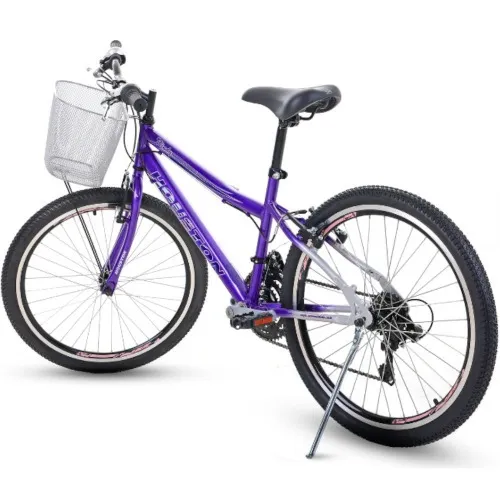 Bicicleta aro 24 com 21 marchas freio V Brake roxo e prata com