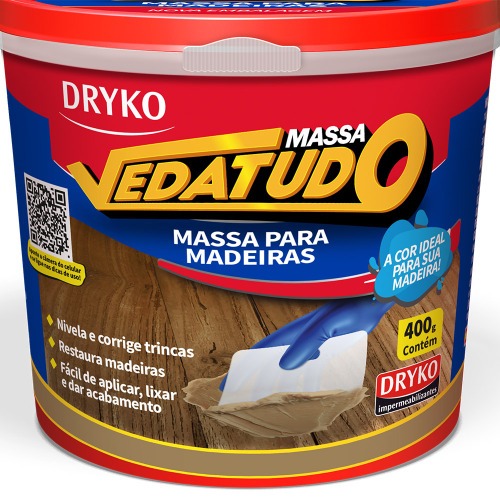 Massa para madeira reparo e calafetação 400 g - Vedatudo - Dryko