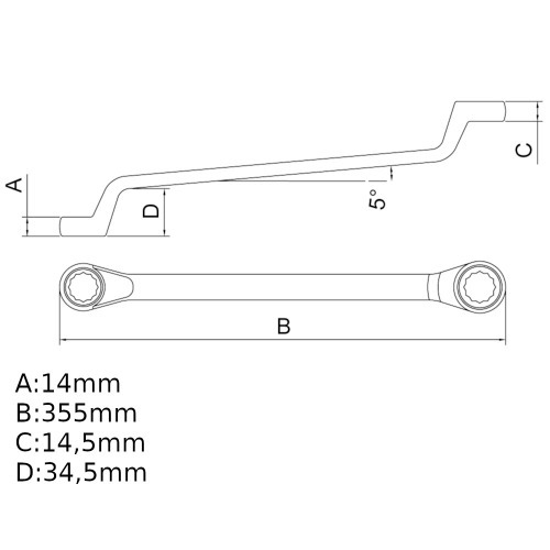Topkou Ratschenschlüssel 24x26 Mm RM – Japanische Qualität, Rostbeständig, 358 Mm Lang