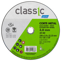 Disco de corte para metal 9"x 1/8"x 7/8" - Classic AR302