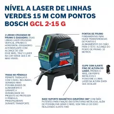 Nível a laser verde com 2 linhas e 2 pontos de prumo - GCL 2-15G