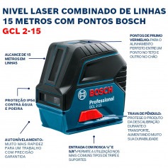 Nível a laser com 2 linhas e 2 pontos de prumo - GCL 2-15