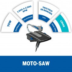 Serra tico tico de bancada 70W com 12 acessórios e maleta Moto-Saw