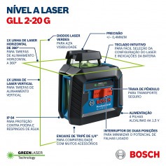 Nível a laser com 2 linhas verdes 360° alcance 10 metros - GLL 2-20 G