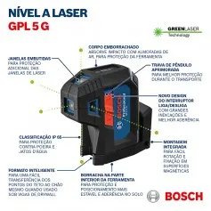 Nível a laser verde 5 pontos alcance 30 metros - GPL 5 G